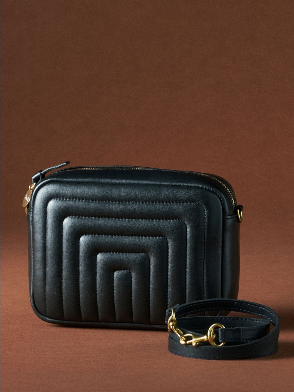 Clare V Black Quilted Crossbody with Gold Hardware